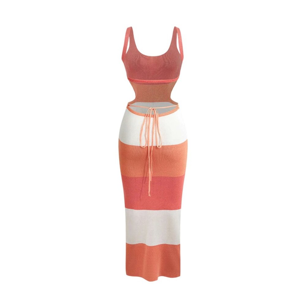 Micas Women's Small Color Block Backless Cami Knit Maxi Dress Pink Peach White - Picture 2 of 7